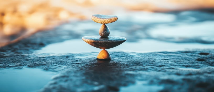 Sunset stone balancing on nature photo