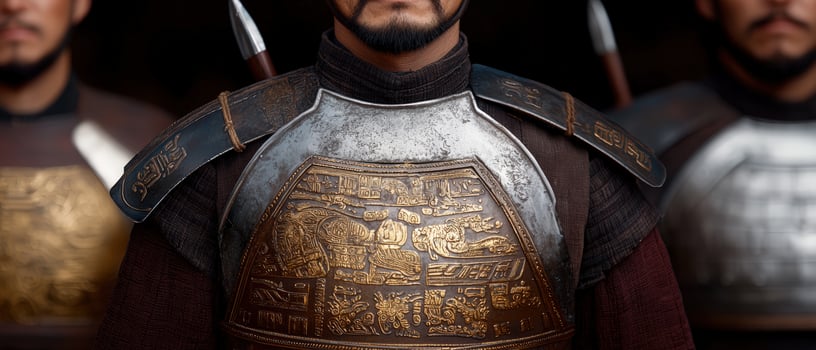 Detailed armor of an ancient warrior with intricate designs photo