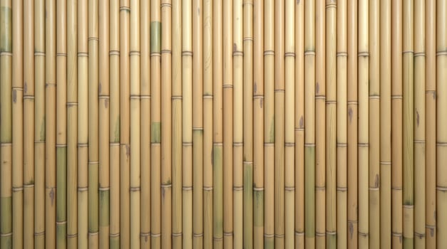 Natural light beige bamboo poles wall texture background photo