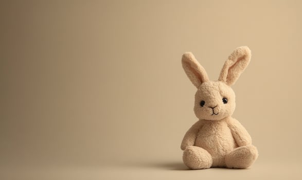a stuffed rabbit sitting on a beige background photo