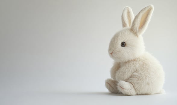 a white rabbit sitting on a white surface photo