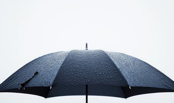 A black umbrella with raindrops, light gray background photo