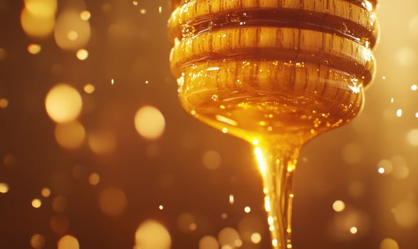 honey dripping from a honeycomb photo