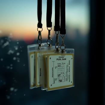 Hanging Identification Cards with Lanyards at Sunset photo