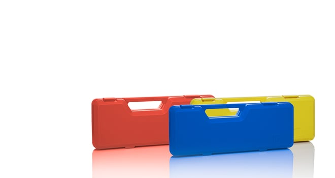 Plastic toolbox isolated on white background perfect for construction professionals and DIY home improvement. Tool storage box. Handyman services and workshop equipment. Portable toolbox container. photo