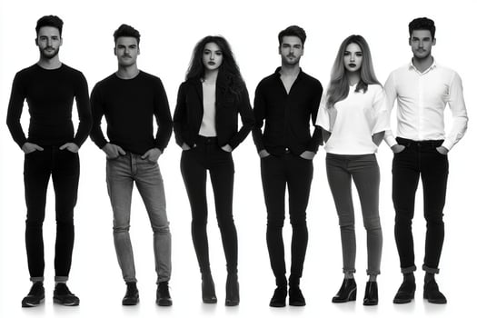 A group of people in black and white clothing photo