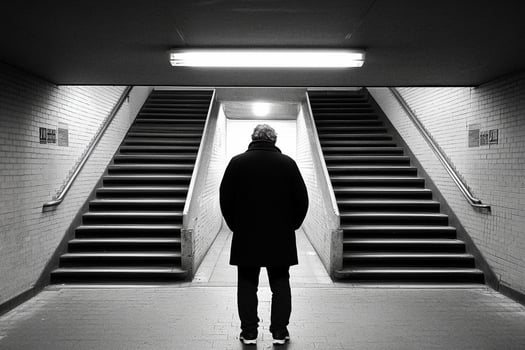 A man standing in an empty subway station photo