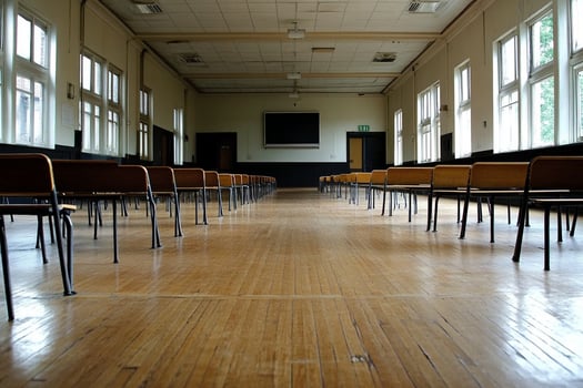 Empty classroom with wooden floor photo