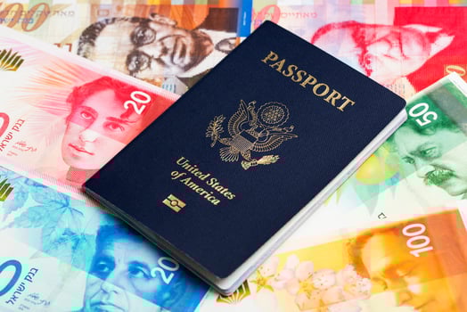 American passport on Israeli Shekel photo