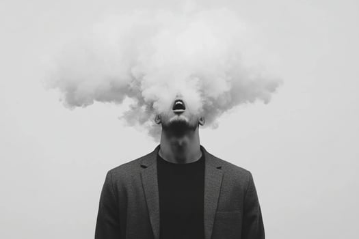 A man with smoke coming out of his head photo