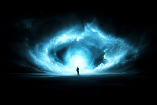 A man standing in front of a blue light photo