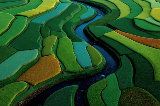River flowing through colorful rice paddies in vietnam photo