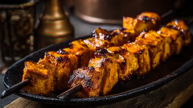 Appetizing kabab with juicy texture and vibrant fresh herbs photo