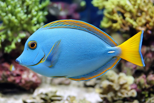 Powderblue surgeonfish swimming in coral reef aquarium photo
