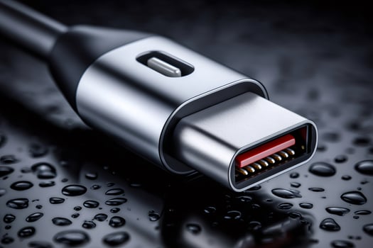 Modern usb cable lying on wet surface showing connectivity photo