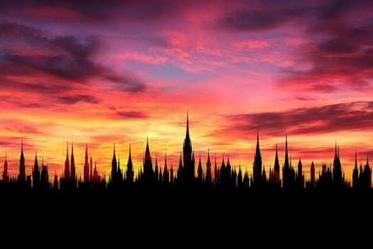 A city skyline with many tall buildings in the background photo