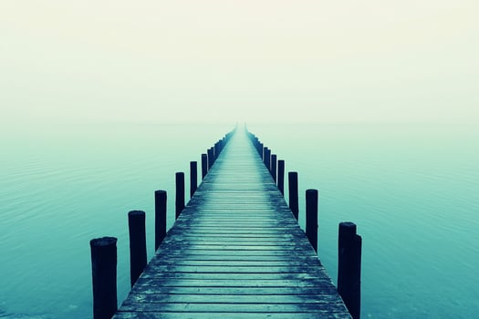 A long wooden pier leads to the ocean photo