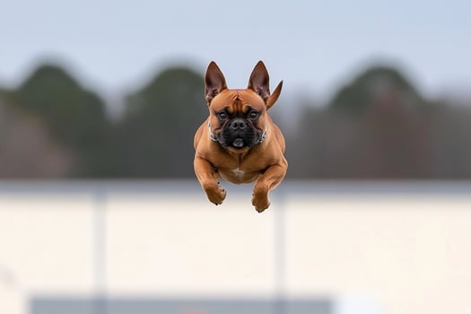 A dog jumping in the air with its mouth open photo