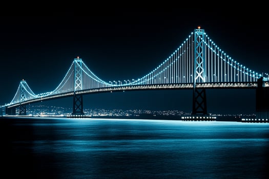 A bridge that is lit up at night photo