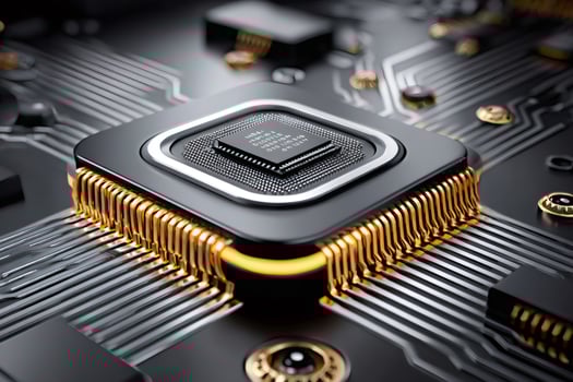 Cpu processing data on motherboard, futuristic technology in action photo