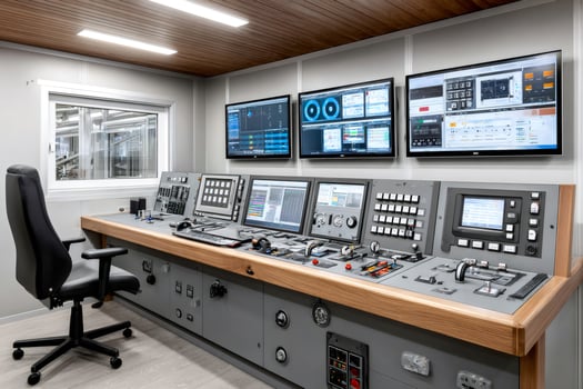 Modern control room monitoring industrial processes with advanced technology photo