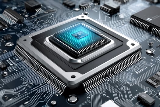 Cpu processing data on motherboard, futuristic technology in action.. photo