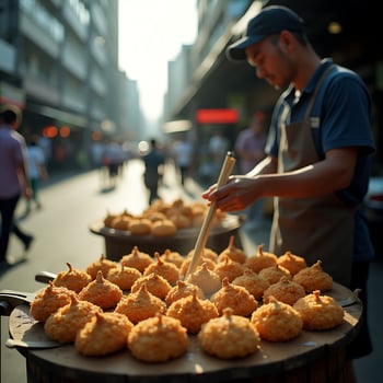 Preparing Delicious Dumplings at Street Food Market photo