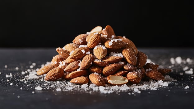 Close-Up of Toasted Almonds Showcasing Irresistible Sea Salt Texture photo