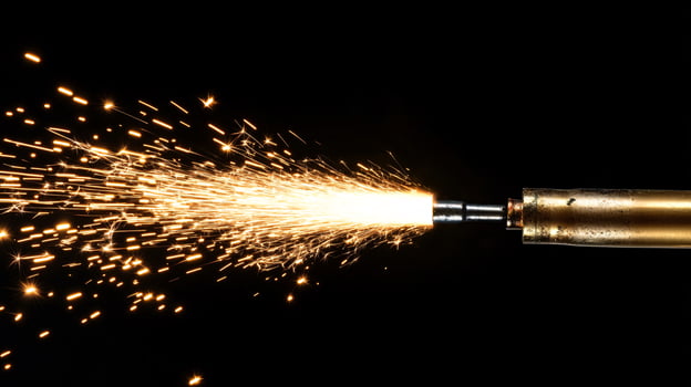Macro Shot of Electrode Igniting, Showcasing Brightly Lit Sparks and Flame photo