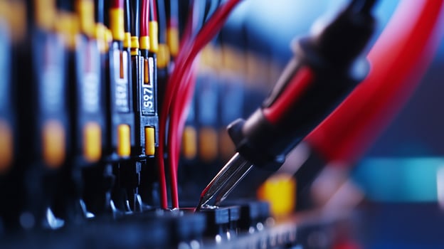 Extreme Close-Up of Multimeter Leads in Contact with Electrical Terminals photo