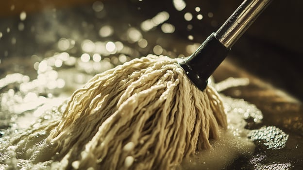 Extreme Close-up of Mop Fibers Absorbing Dirty Water Droplets photo