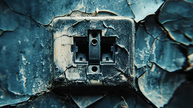 Extreme Close-Up of a Worn Electrical Outlet Plate in Detailed Textures photo