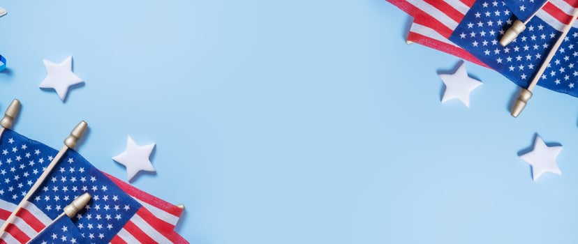 USA Independence day banner background. USA flags with copy space photo