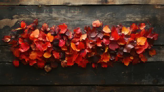 Autumn leaves on dark wood background. . photo