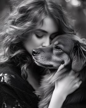 Cozy outdoor moment as a woman kisses her happy dog photo