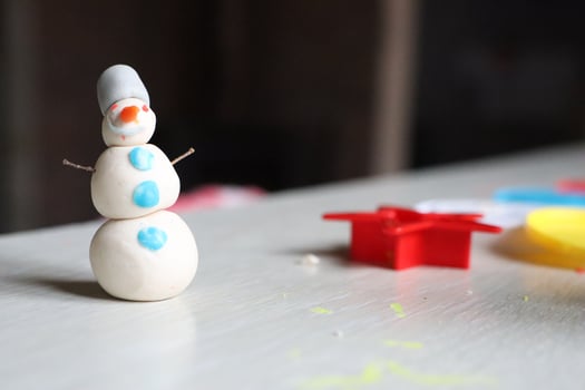Adorable Handmade Snowman Figurine on a Craft Table Perfect for This Winter Season photo