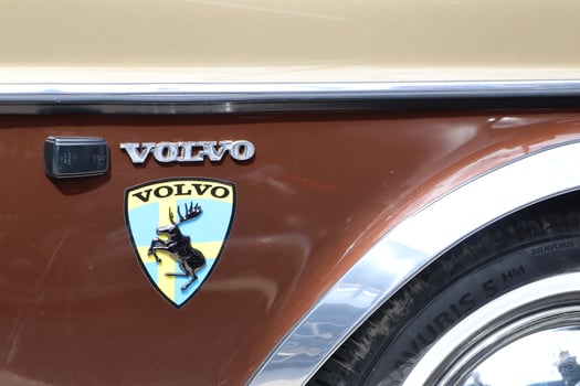 09.3.2025 Moldova A closeup of the vintage Volvo car badge and logo showcasing its timeless design and elegance photo