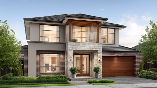 Upscale architectural home with unique facade photo
