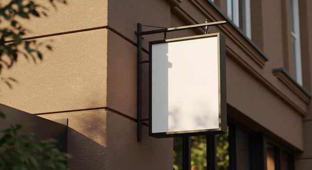 Blank Signage on Textured Building Facade with Shadow and Leafy photo