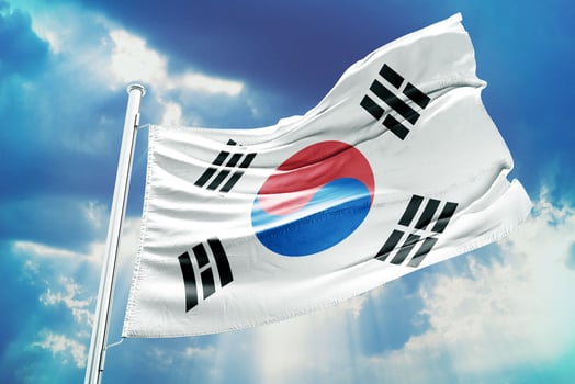 The south korean flag is flying in the sky photo