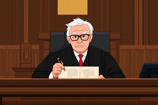 An old man sitting at a desk in a courtroom photo
