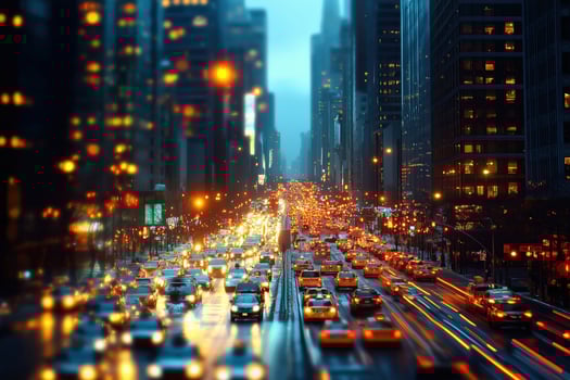 Growing traffic jam in rainy new york city at dusk photo