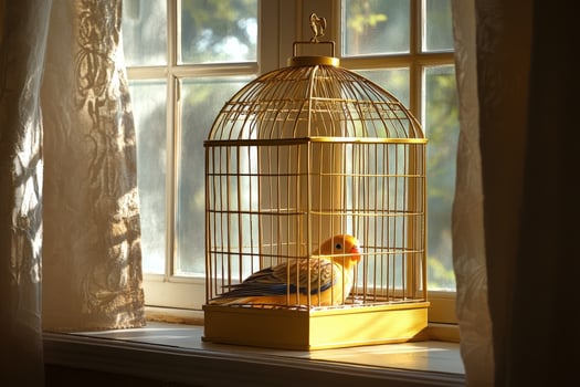 A bird in a cage. photo