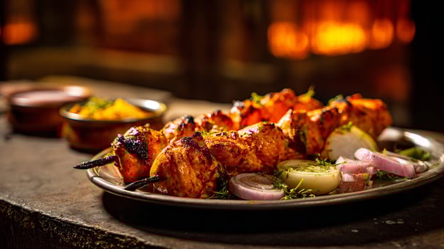 High detail kabab image showing juicy meat and grilled edges photo