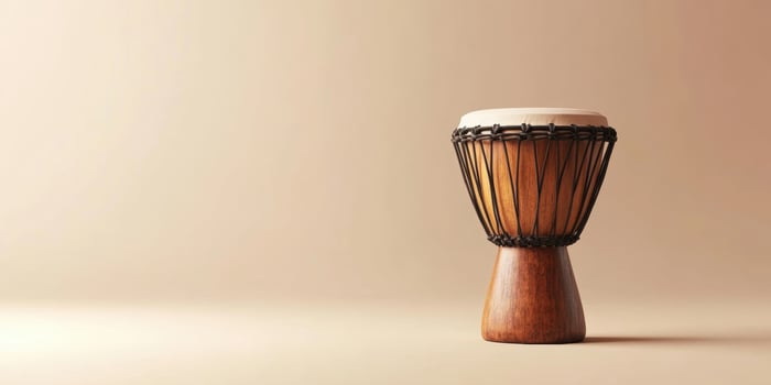 Ultra minimalist composition featuring a single wooden drum on neutral background photo