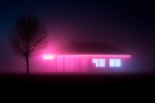 A house with neon lights on the front photo