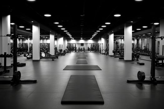 A black and white photo of a gym