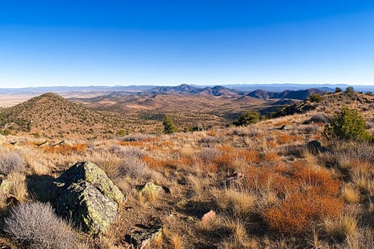 A view of the mountains and desert from a high point photo
