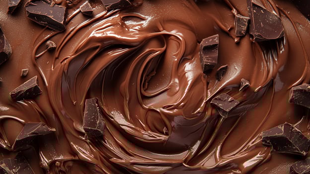 Chocolate ice cream with chocolate pieces, creamy texture, top view photo