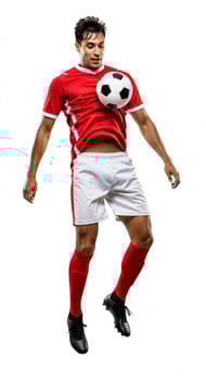 A man in a red shirt is holding a soccer ball photo
